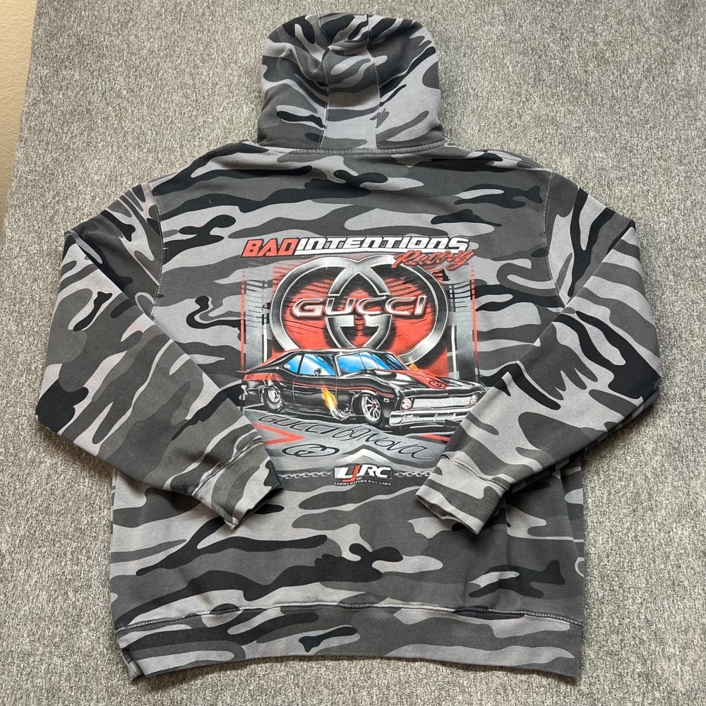Lane Seven Bad Intentions Racing Camo Hoodie Mens 2XL Grey Camouflage Sweatshirt